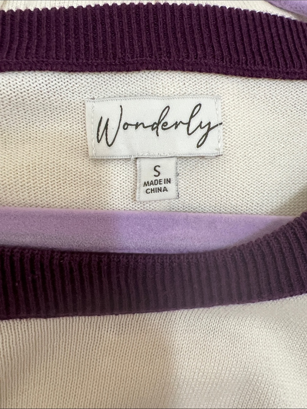Wonderly Cream Knit Top with Purple Dip-Dye Trim